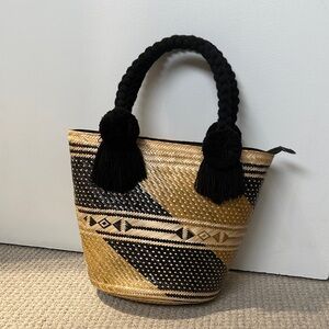 Elegant Black and Tan Woven Tote